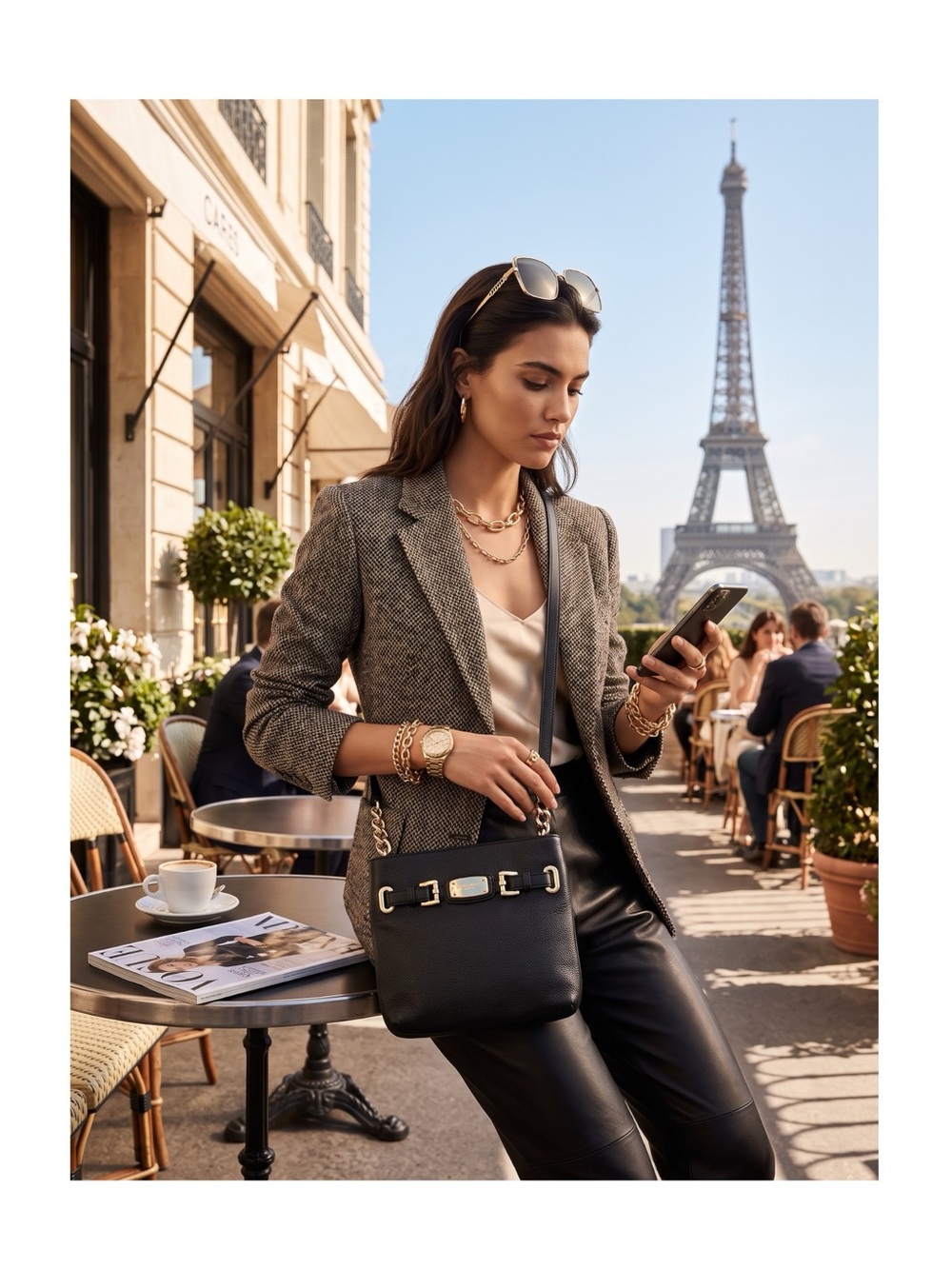 Michael Kors ✿ Hamilton Crossbody Handbag Bag ✿ Black Leather ✿ Gold Hardware ✿